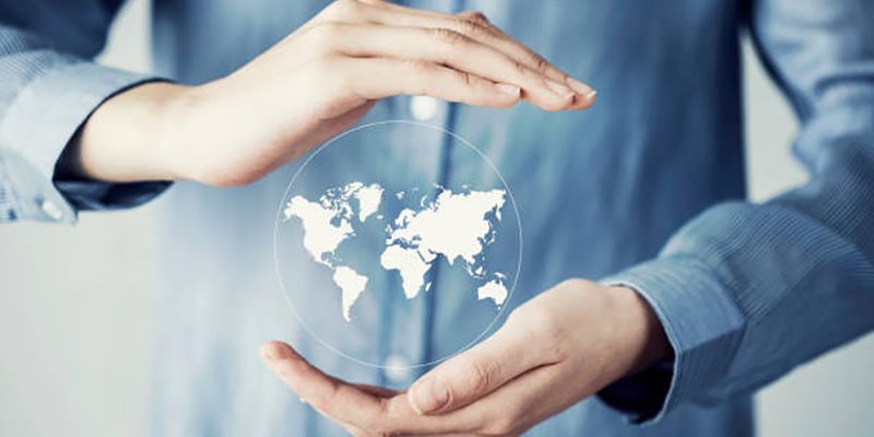 Woman holding illustration world map